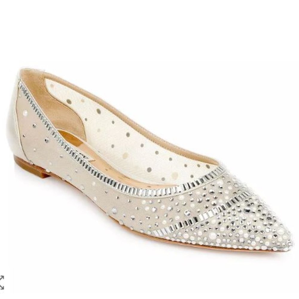 Badgley Mischka Women's Babette Pointed Embellished Flats 8 NIB